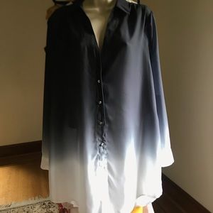 Ombré black grey and white button up shirt